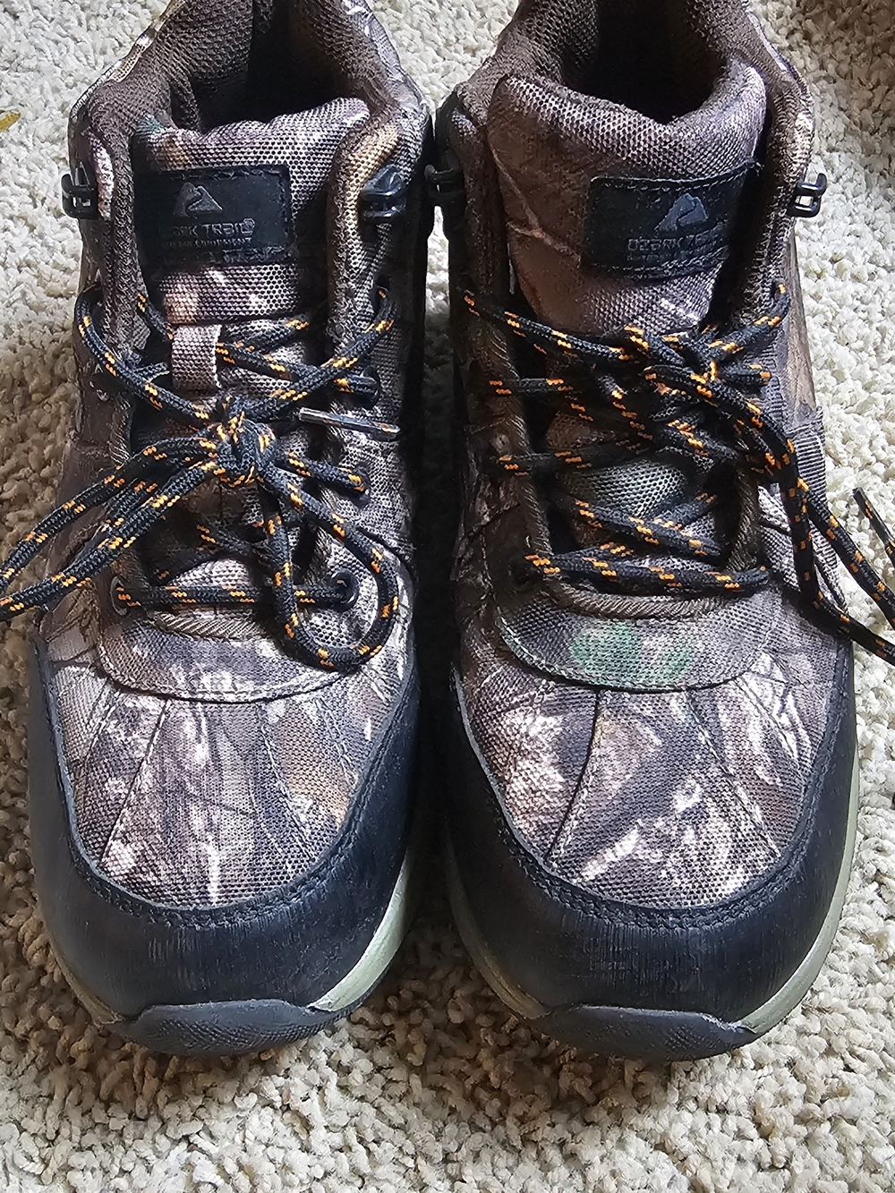 Ozark Trail Camouflage Lace-Up Boots in Brown and Black with Orange Accents